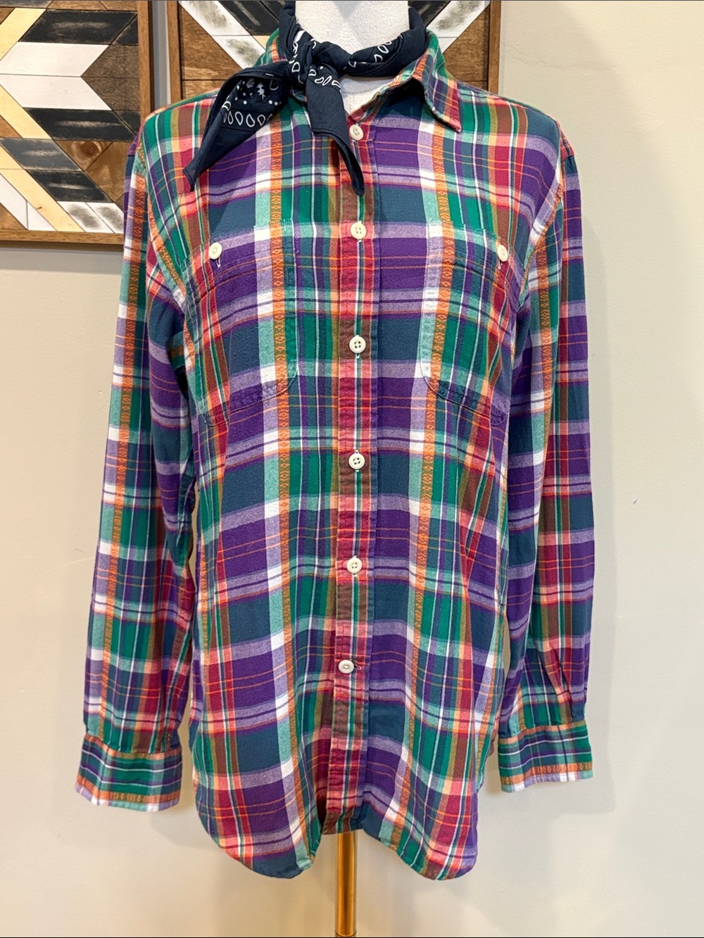 Vintage Ralph Lauren Blue Label Y2K Plaid Button Down Top Made in India size 8 - Picture 3 of 13